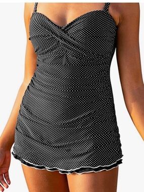 NWT Women's One Piece Tummy Control Ruffle Swimdress